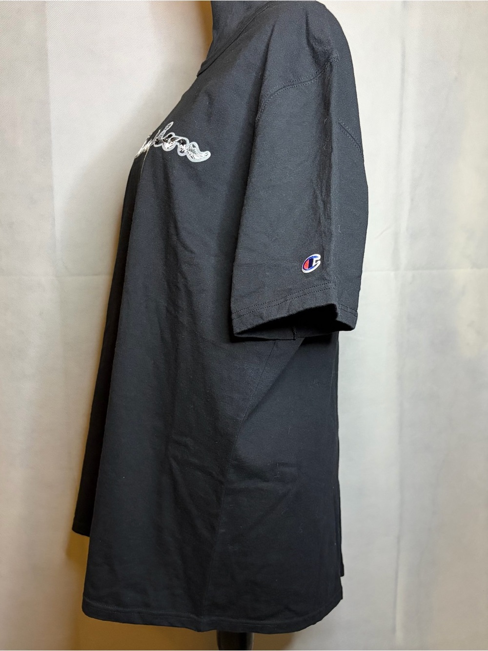Champion Black Short Sleeve T-Shirt with Silver Script Logo - Picture 2 of 6